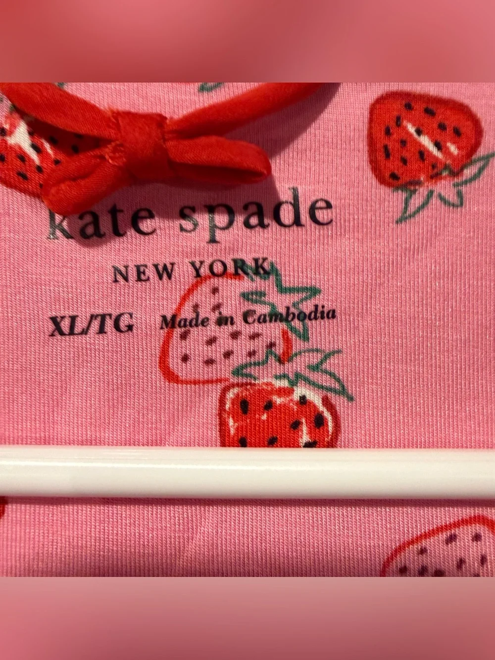 Kate Spade 2 piece Pajama Set Womens XL Pink Strawberries Shirt Shorts Boxers